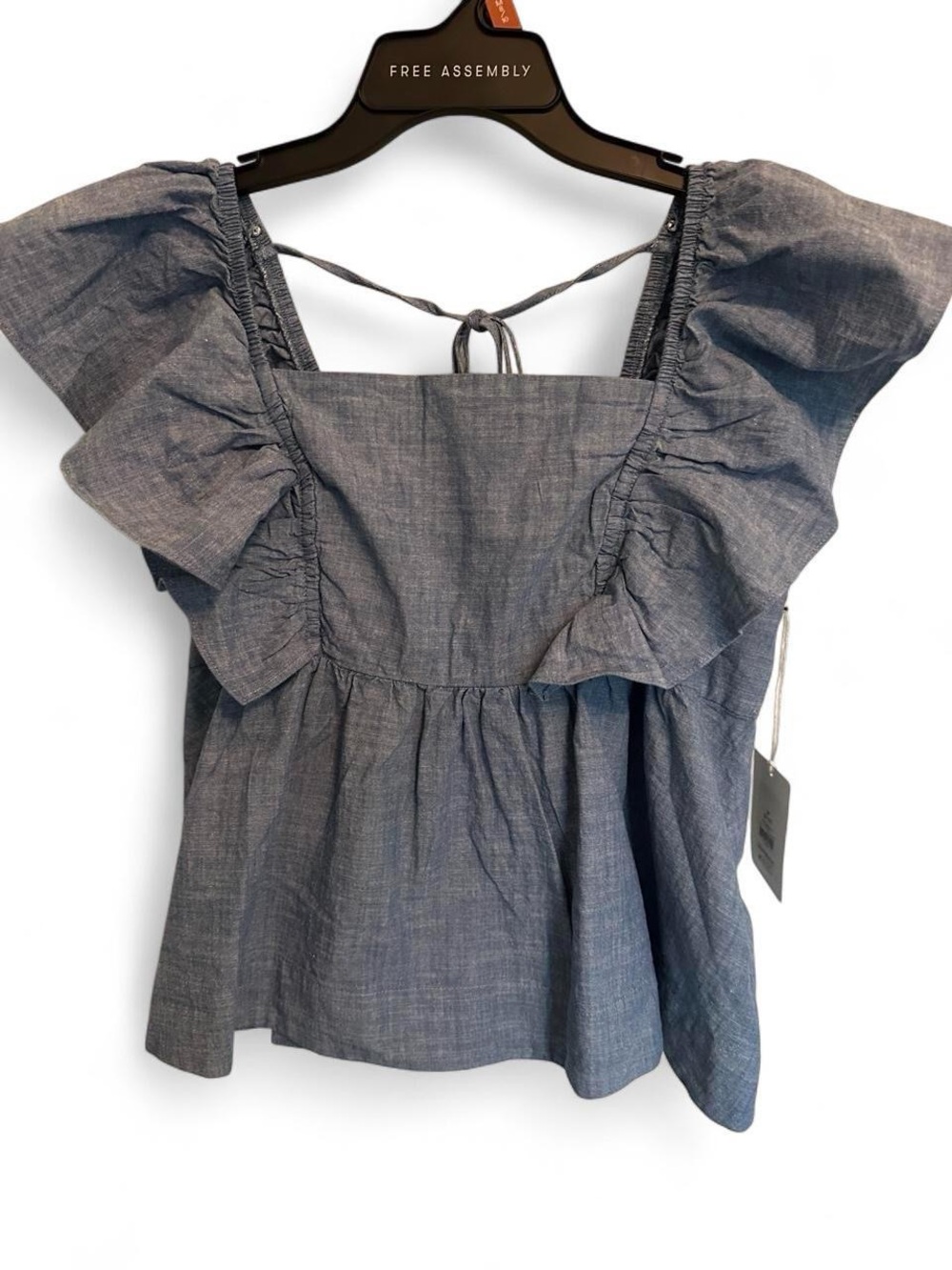 Blue Ruffle Chambray Top